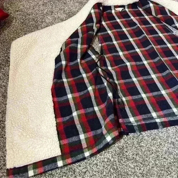 Hem & Thread Cardigan Vest S/M Red, Blue, Green Plaid Fleece Trim Open Womens - Picture 5 of 9